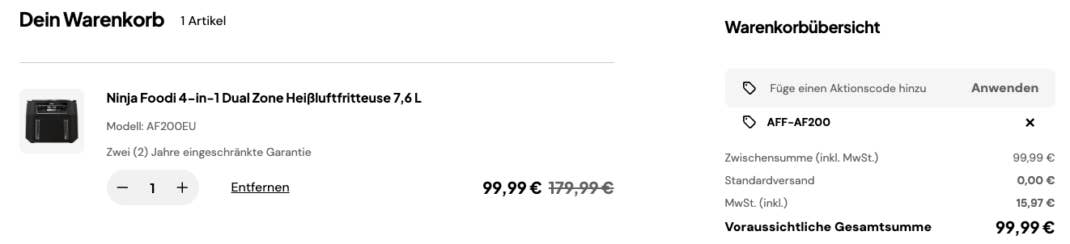 Große Ninja Heißluftfritteuse für unter 100 Euro